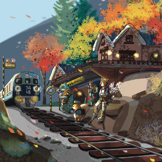 Autumn Train with Characters