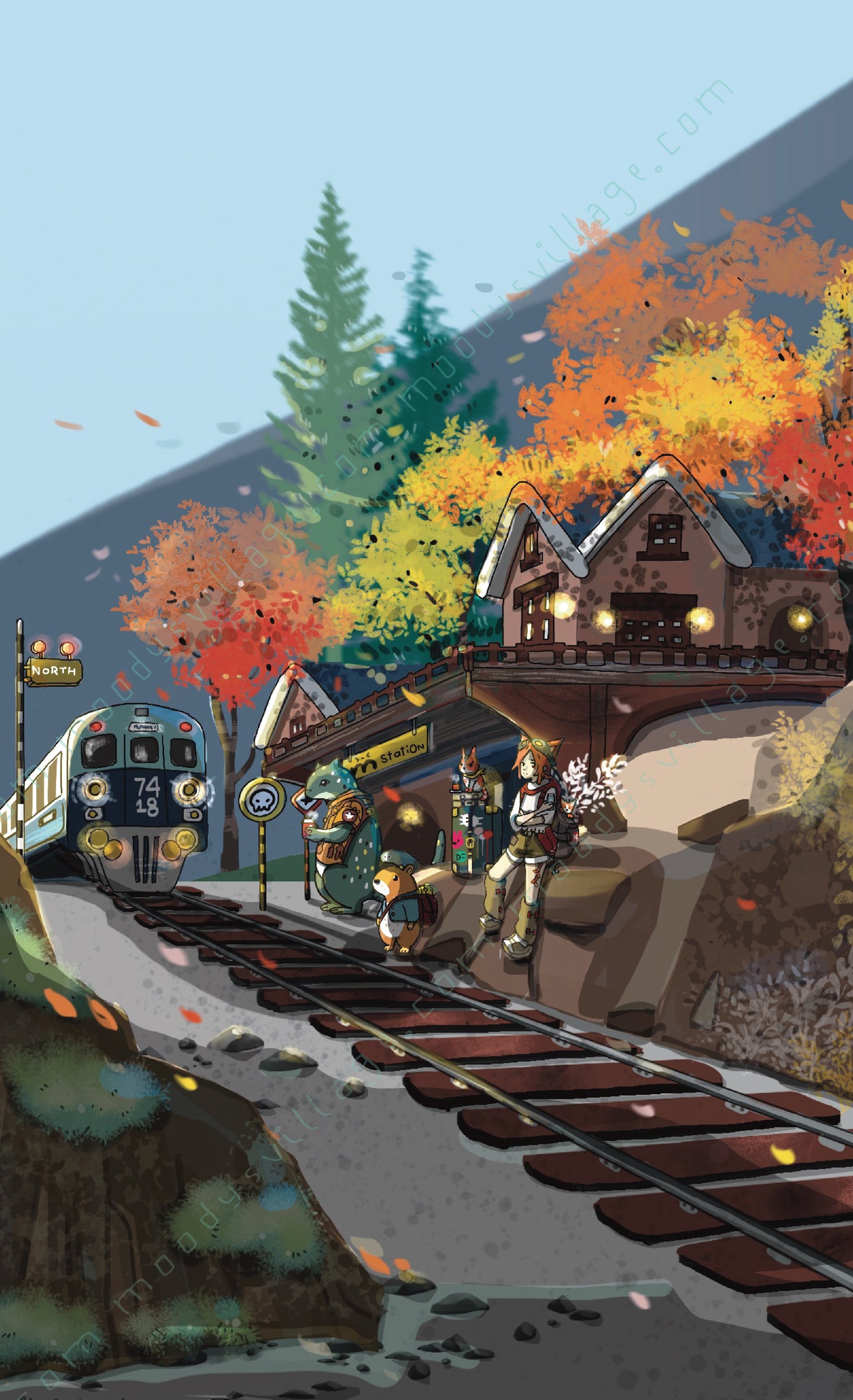Autumn Train with Characters